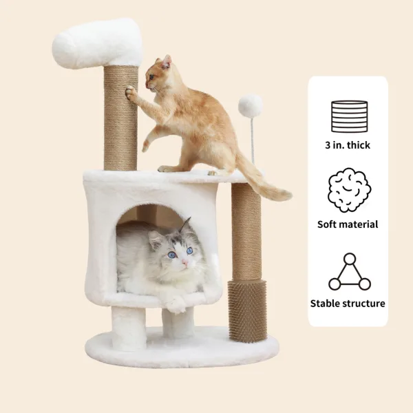 Fukumaru Velvet White Ponyz Cat Tree